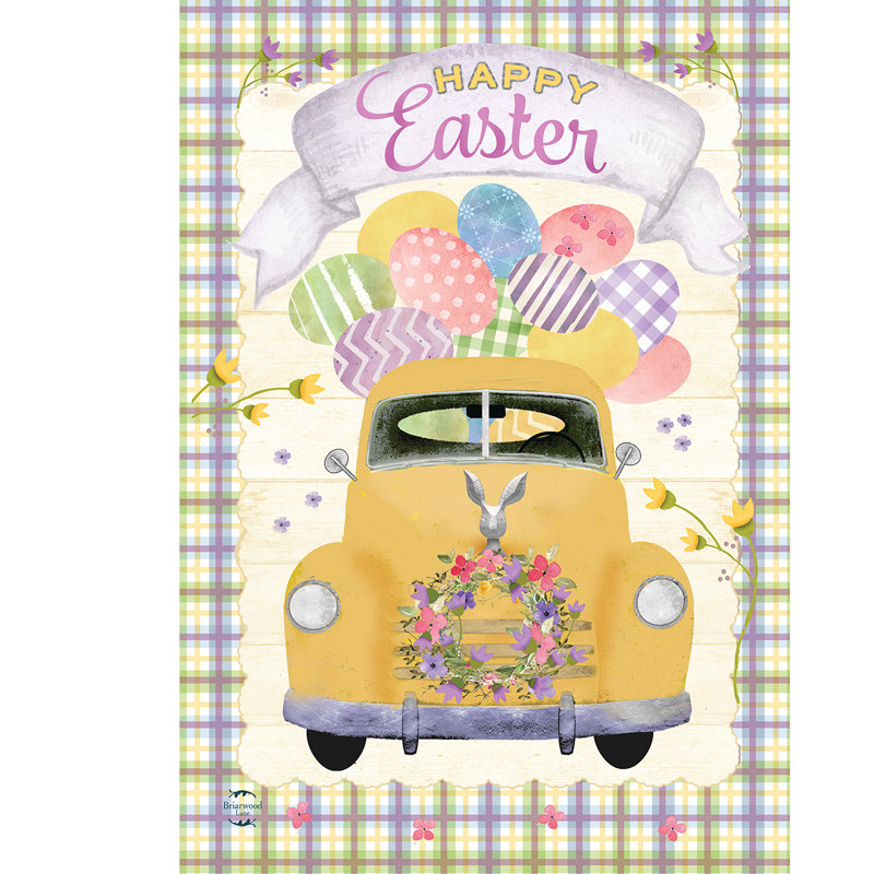 Happy Easter Pickup House Flag, Light Brown/Pink Easter