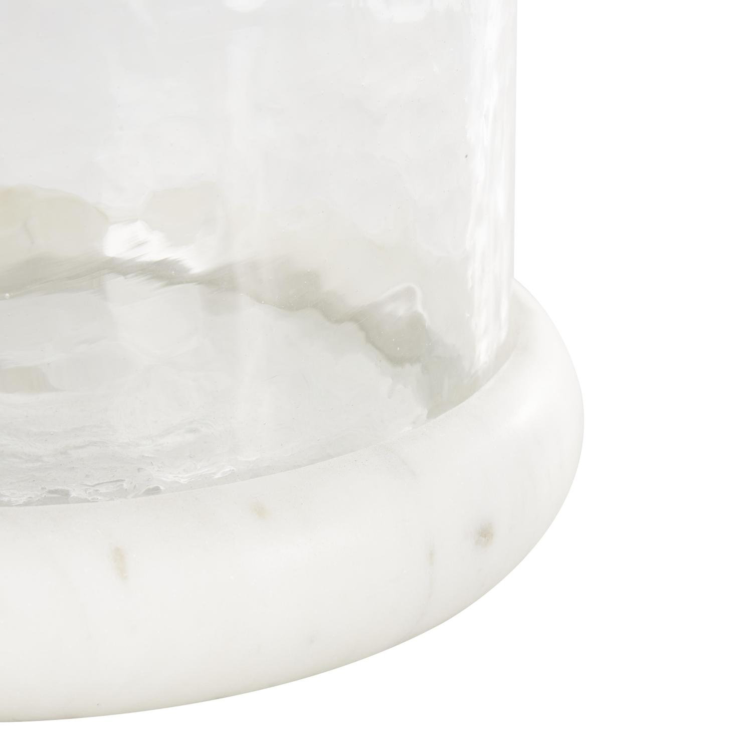 Cole And Grey Glass Pillar Candle Holder With White Marble Base, 12.75" H x 9.2" W x 9.2" D