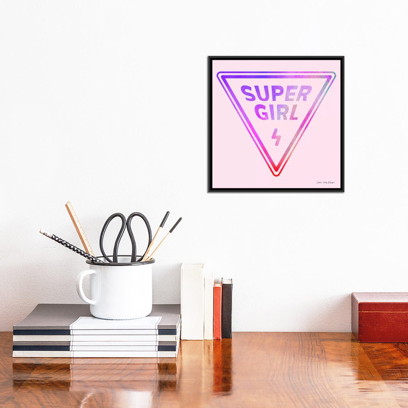 Super Girl - reproduction d'art textuel, H 12 po x l 12 po x P 1,5 po, Toile avec cadre noir, Pas de tapis