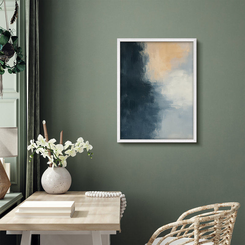 Reproduction d'art encadrée abstraite pour décoration intérieure moderne, H 14 po x l 11 po, Blanc