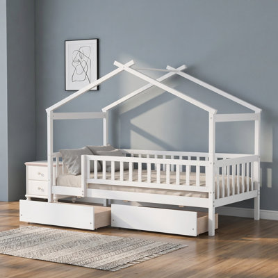 Lit simple en bois avec deux tiroirs