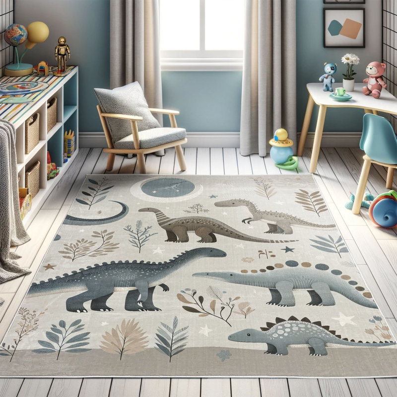 Ambesonne Dinosaur High Density Long Fiber Poly Threads Decorative Area Rug Carpet, Rectangle 2'6" x 5'