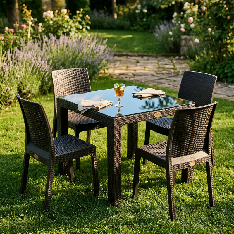 Harbour Housewares - Noble Square Rattan Effect Patio Dining Set - 5 Piece Set