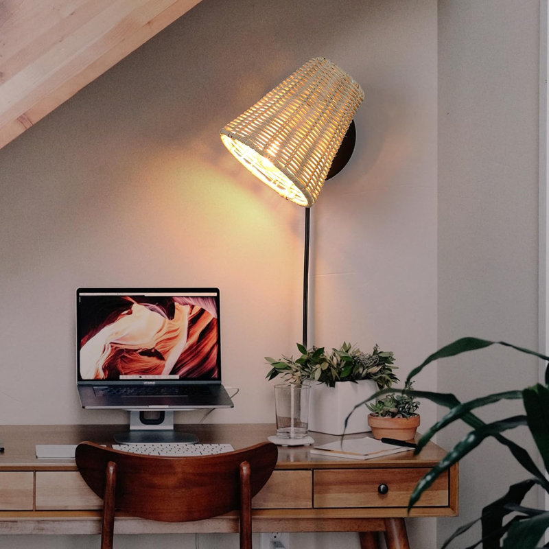 Industrial Hand-woven Rotate Bamboo Lampshade Hanging Wall Lamp With Switch