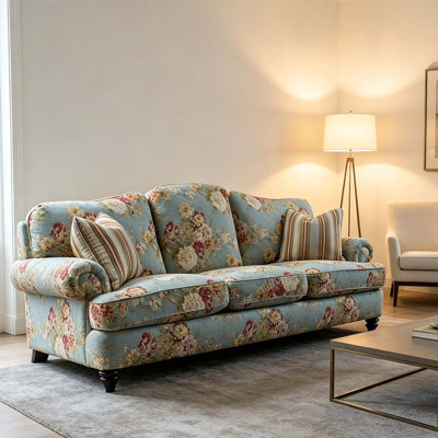 3-Seater Floral Linen Sofa