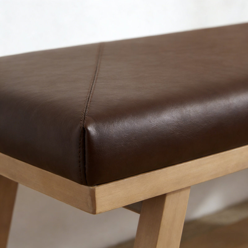 Banc de rangement en cuir Premium, Bois jaune clair / brun