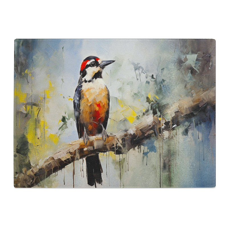 Woodpecker Gestural  Glass Chopping Board