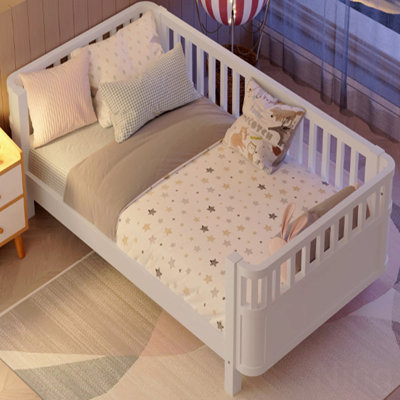 Cadre de lit simple en bois pour lit d'enfant, cadre de lit en bois à profil bas avec rails pour filles et garçons