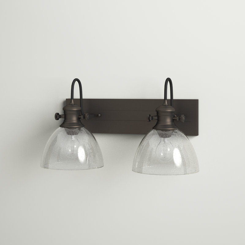 Éclairage pour meuble-lavabo à 2 lumières Bales, Verre martelé, Bronze huilé