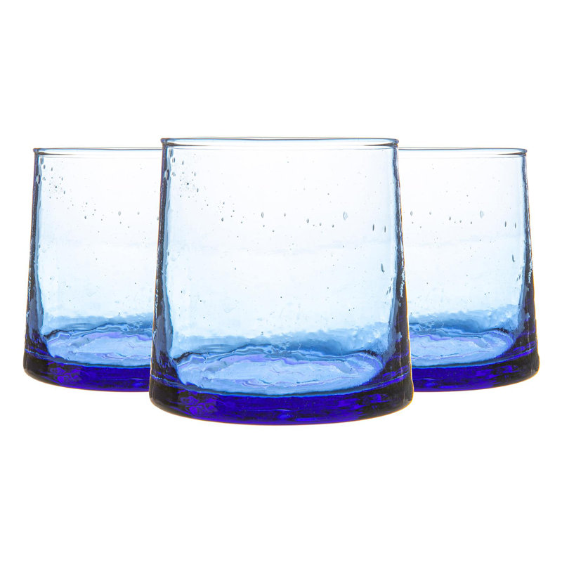 3x Merzouga Recycled Glass Tealight Candle Holders - By Nicola Spring, Blue