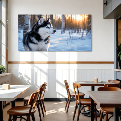 Canvas Wall Art Beautiful red husky dog winter forest Siberian husky red hair Wall Decor for Living Room Bathroom Bedroom Office 24"H x 48"W Art Paintings, Ready to Hang