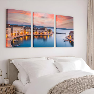 Ensemble de 3 tableaux sur toile « Sunset Harbor Art » pour la décoration du salon et de la chambre.