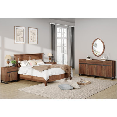 Nellie 3-Piece Modern Storage Furniture Set, Entertainment Center For Tvs Up To 70 Inches, 2 Nightstands With Drawers And Cabinets For Bedroom, Oak