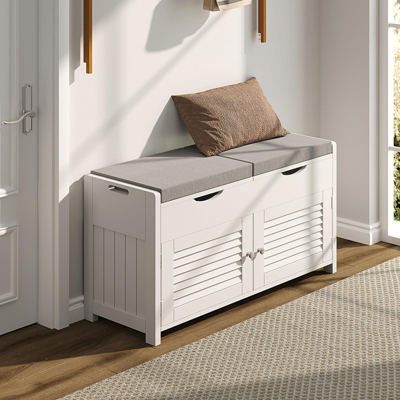 Banc de rangement pour chaussures avec rangement relevable, Blanc