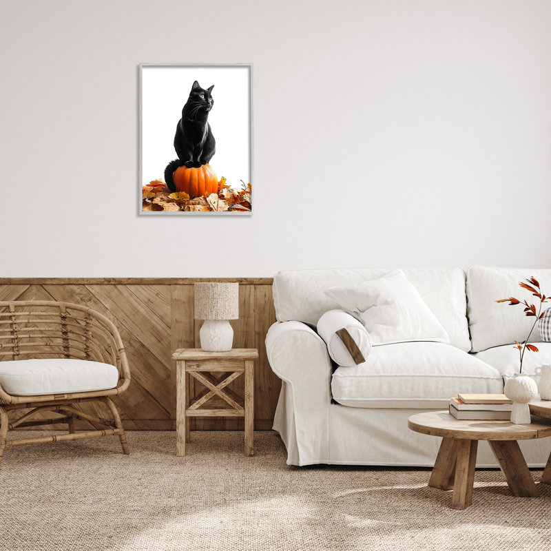 «Az-646», reproduction encadrée d'un chat noir et d'une citrouille par Annalisa Latella, Estampe numérique Farmhouse