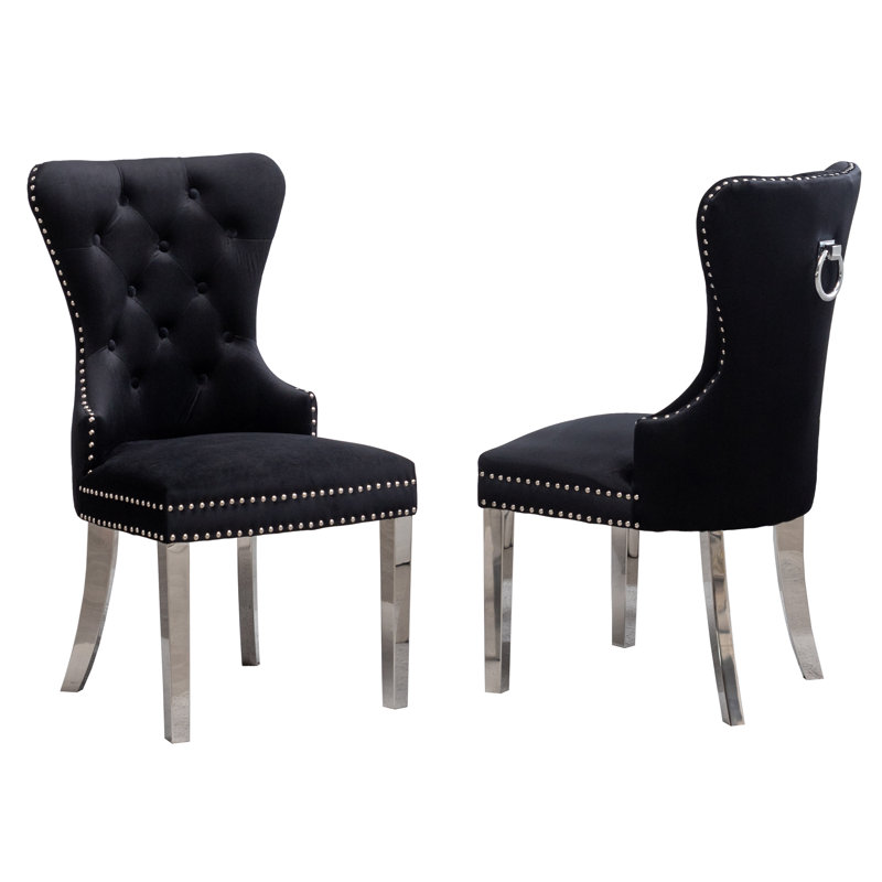 Chaise d'appoint rembourrée en velours Sydnie, Noir, noir, noir, noir