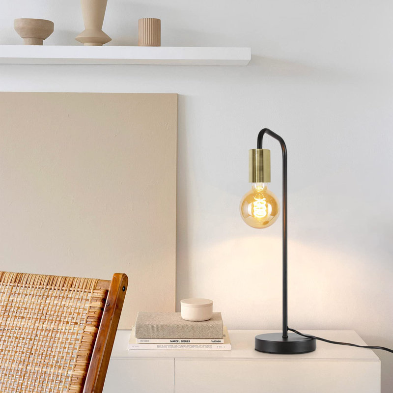 Phenomenon 45cm Table Lamp Curved base LED gold table lamp with exposed bulb design