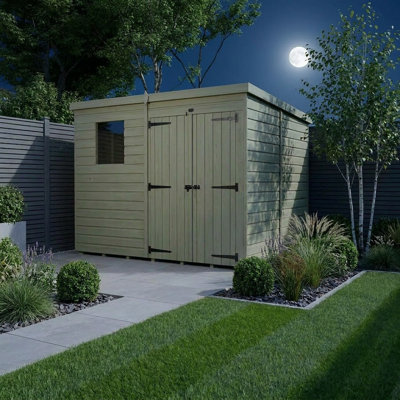 Total Sheds 7ft x 7ft Pent Garden Shed - Double Door - With Windows - Pressure Treated Timber - UK Manufactured