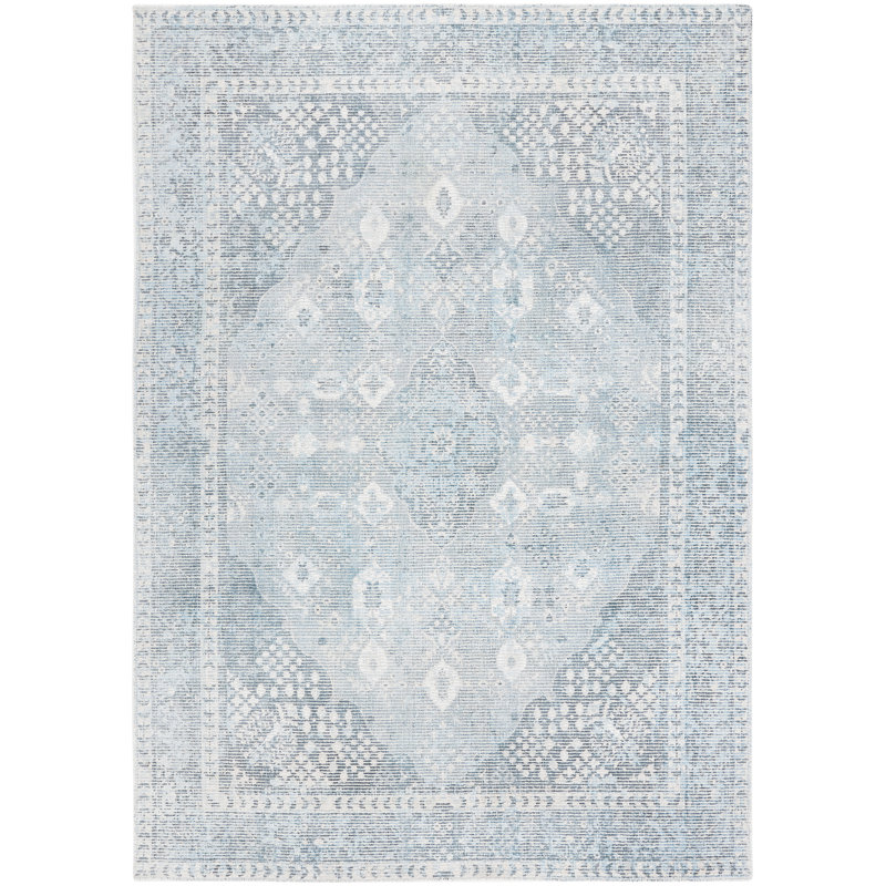 Panola Hand Loomed Wool/Viscose Oriental Rug in Gray/Light Blue, Rectangle 3' x 5'