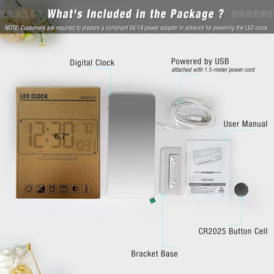 Digital LED Clocks For Bedrooms 6.7In White Alarm Clock
