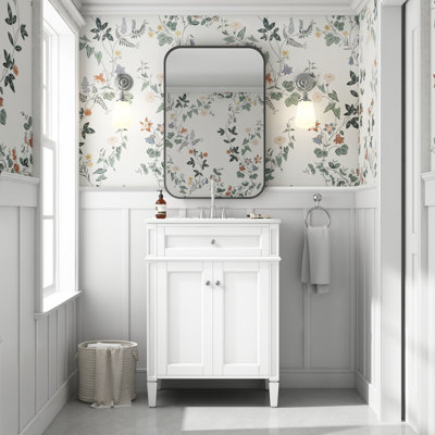 Meuble-lavabo de 24 po avec lavabo, tiroir intelligent, charnières à fermeture en douceur et apparence élégante pour meuble-lavabo de petite taille, couleur principale blanche, rangement à deux portes, rangement pratique