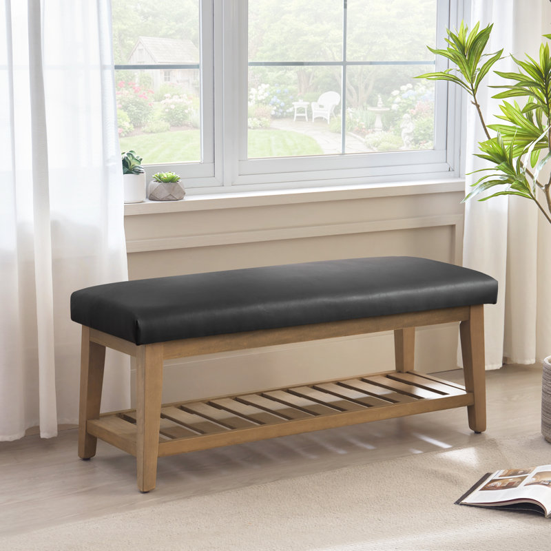 Hahnville Faux Leather Upholstered Storage Bench, Black
