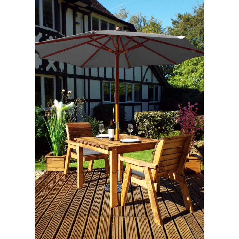 France 2 - Person Wood Patio Dining Set with Square Table , Cushions Included, Grey