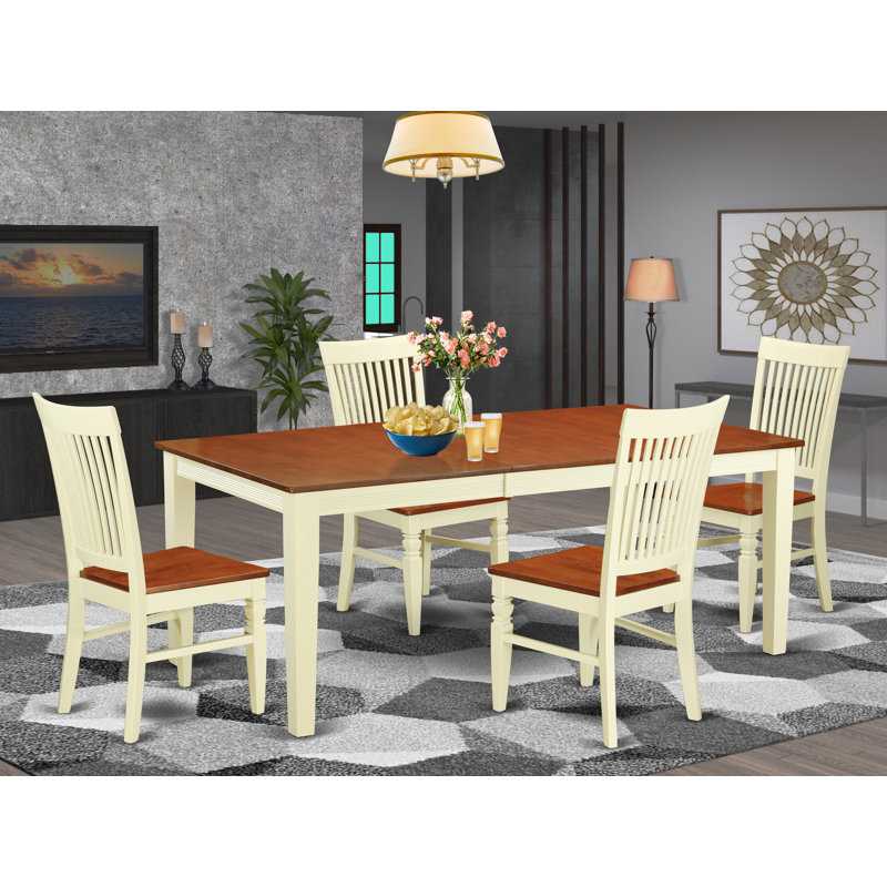 L'ensemble 5 pièces de table et chaises de cuisine comprend une table de salle à manger rectangulaire avec rallonge papillon et 4 chaises de salle à manger, babeurre et cerise