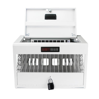 Station de charge verrouillable 16 - Armoire blanche pour ordinateurs portables et tablettes, bureau,, avec tablette pour ordinateur portable à dissipation de chaleur améliorée 16, verrouillable, armoire, salle de classe, rangement de câbles organisé