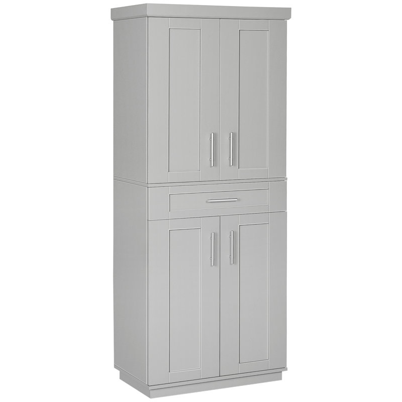 Armoire autoportante avec portes et tiroir Modern Kitchen Pantry, étagère réglable, gris
