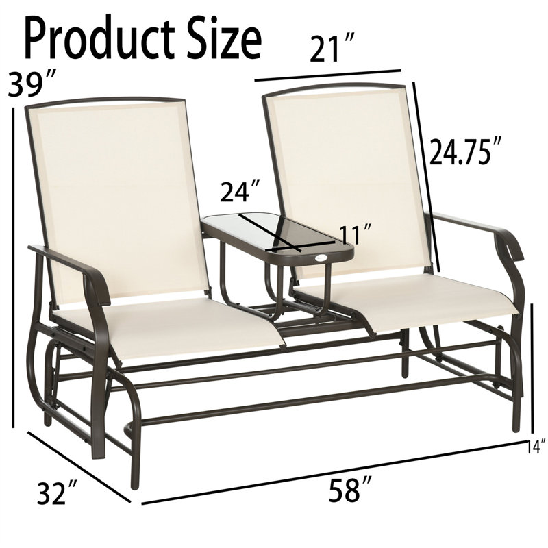 Laxavier 58 " W Steel Loveseat, Beige/Brown