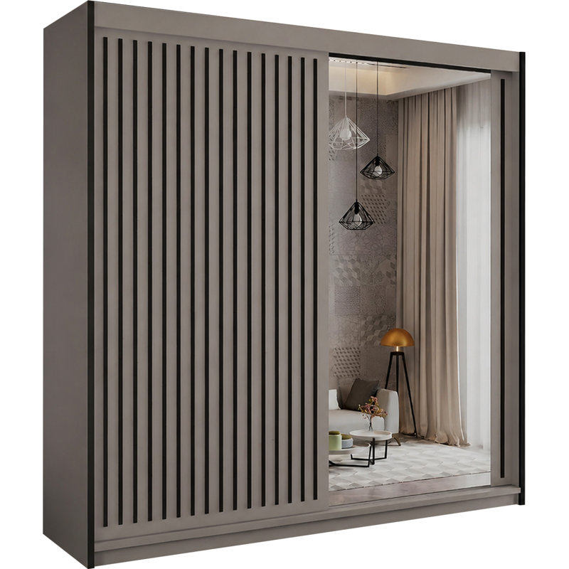 Sliding Wardrobe with Mirror Modern Bedroom 4 Colours 3 Sizes, 217cm H X 150cm W X 62cm D, Clay