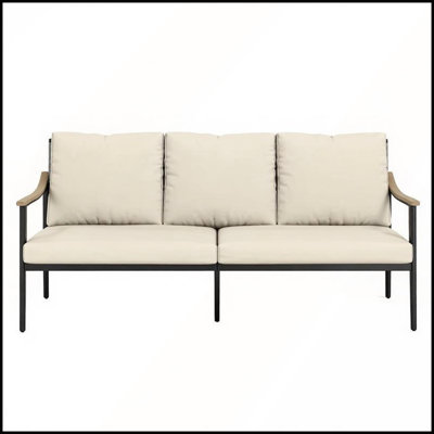 Canapé en osier d'extérieur avec assise profonde et accoudoirs effet bois pour la détente sur le patio et le balcon