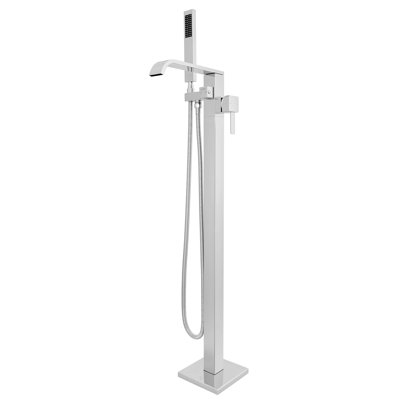 Free Standing Tub Faucet, High Flow Freestanding Bathtub Faucet with Waterfall Spout & Handheld Shower, 360°Swivel Tub Filler, Brass Body