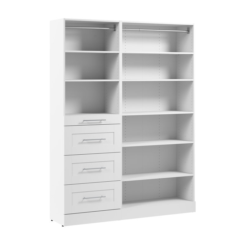 Bestar Florence 61W X 16D Modular Reach-In Or Walk-In Closet System With Shelves And Drawers, Shaker Style