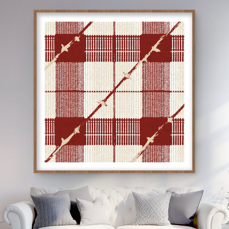 Red Square Pattern - Blue Framed Matted Print for Home Decor