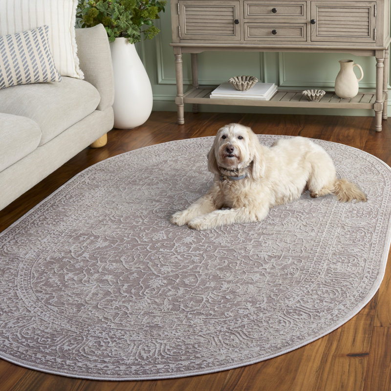 Calidia Oriental Beige/Cream Area Rug, Oval 5'1" x 7'6"
