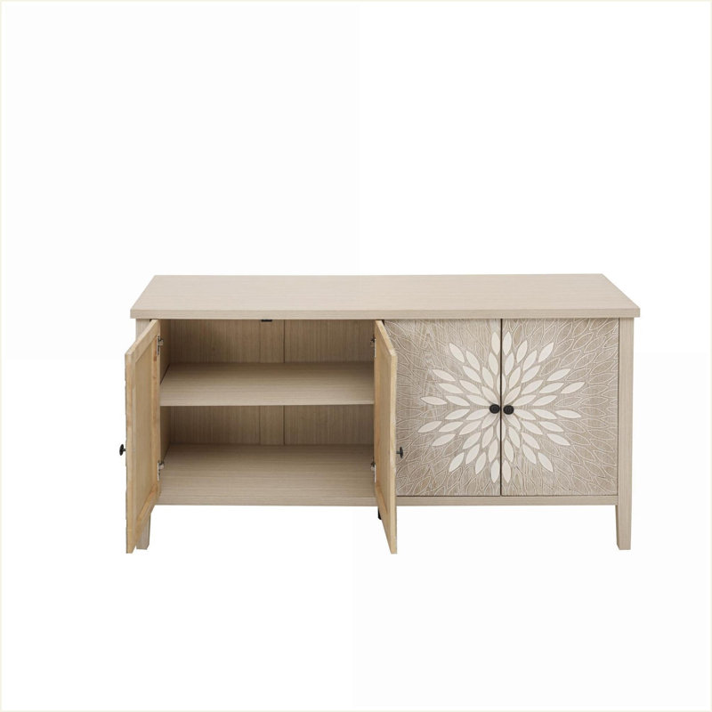 Cabinets with Storage, Walnut Brown Sideboard Buffet with 4 Doors &amp; Adjustable Shelves | Contemporary | Particle Board+MDF