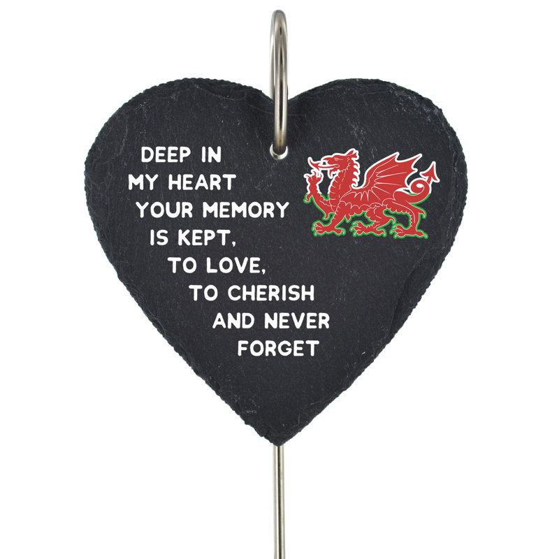 Bralei Slate Heart Grave Marker Dragon Memorial Plaque