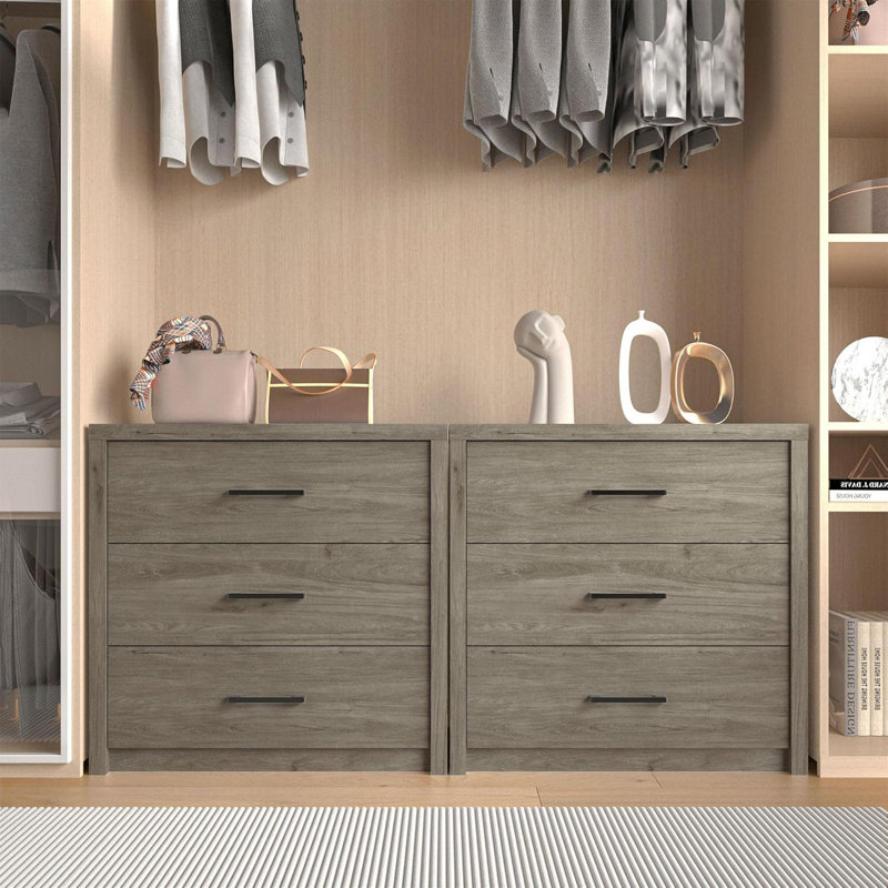 3-Drawer Wood Dresser - Wide Chest for Bedroom, Living Room or Home Office, Gray Oak
