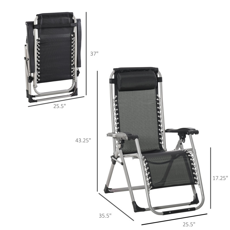 Chaise de jardin inclinable avec repose-tête Outsunny, Gris foncé