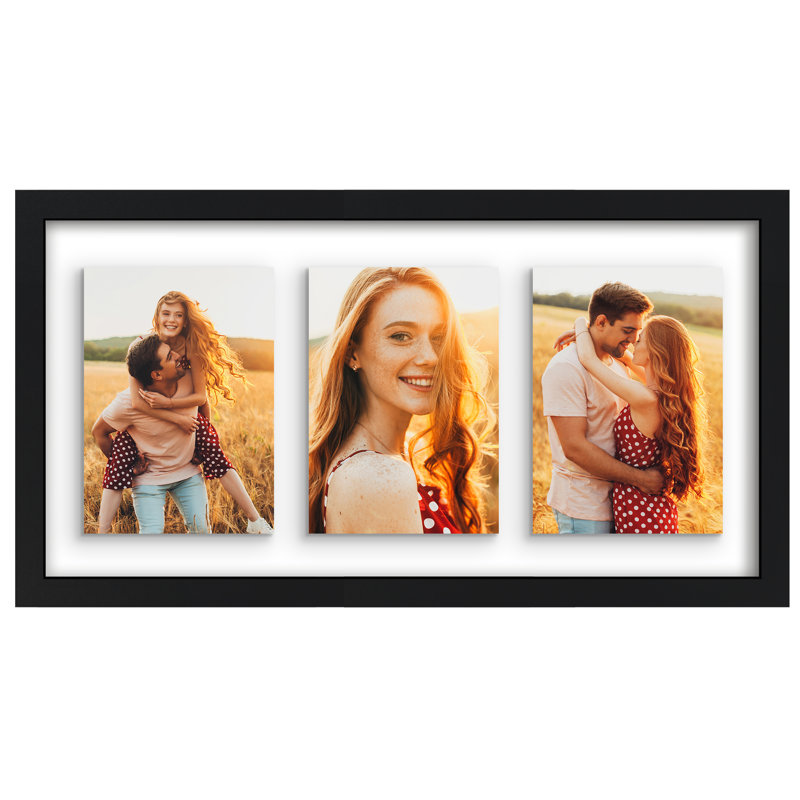 Cadre flottant Quadeer - Affichez trois photos ensemble avec un effet flottant, 10 po x 20 po, Noir