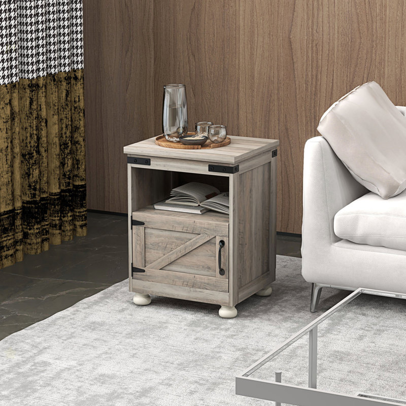 Petite table d'appoint avec rangement, table de bout de style campagnard avec tablette ouverte et placard, table de canapé moderne avec pieds en bois pour le salon