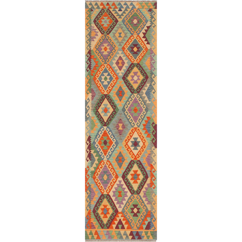 Tapis de couloir bleu / rouille en laine tissé à la main 2 pi 7 po x 9 pi 9 po Tribor / Geometric / Southwestern