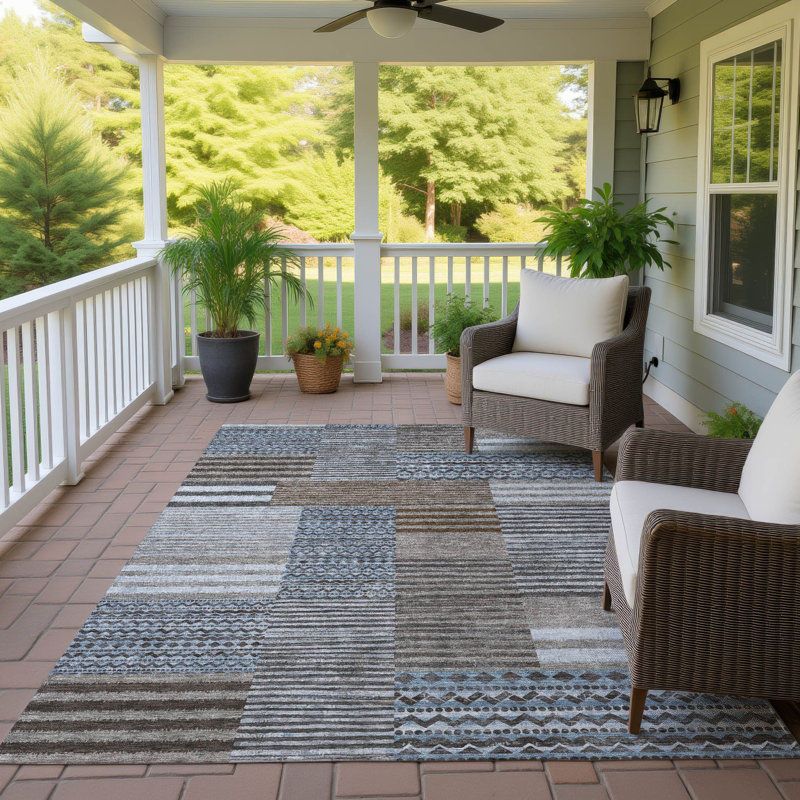 Machine Washable Indoor/Outdoor Chantille ACN2749 Striped Rug, 8' x 10', Chocolate