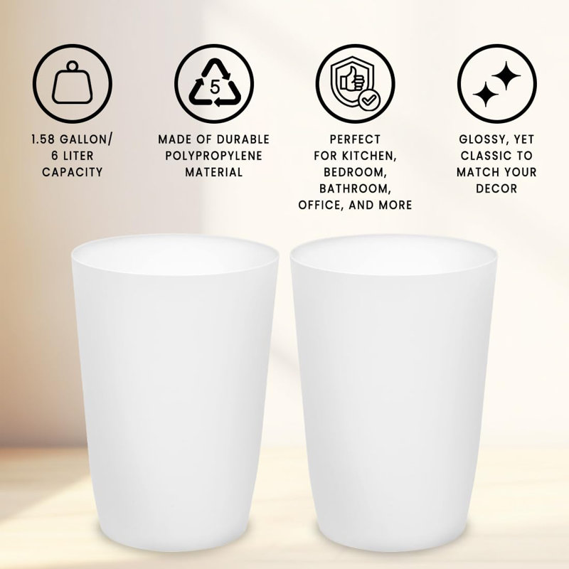 Small Trash Can with Open Top for Compact and Tight Spaces, White