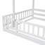 Lit simple superposé au dessus d'un lit double avec glissade, escalier de rangement, lit superposé en bois de pin massif avec garde-corps-795692944