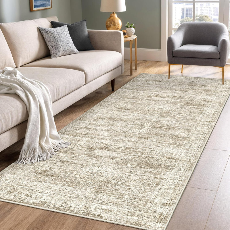 Vintage Distressed Non Slip Washable Rug(Brown), Runner 3' x 10'