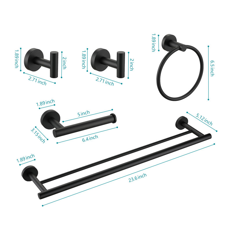 5 Piece Bathroom Towel Rack - Wall Mount, Matte Black Aluminium Robust Build, Corrosion For Various Spaces Easy Installation Method 5 In Mounted Stylish And Bath, Bedroom, Laundry, Kitchen Process