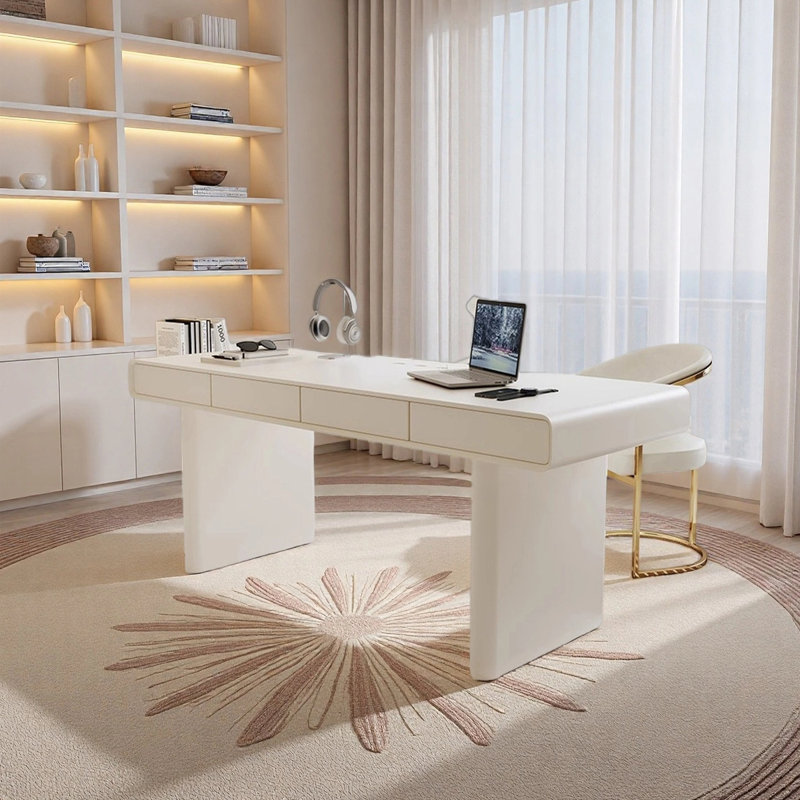 Bureau de couleur crème, H 29,53 po x l 55,12 po x P 27,56 po